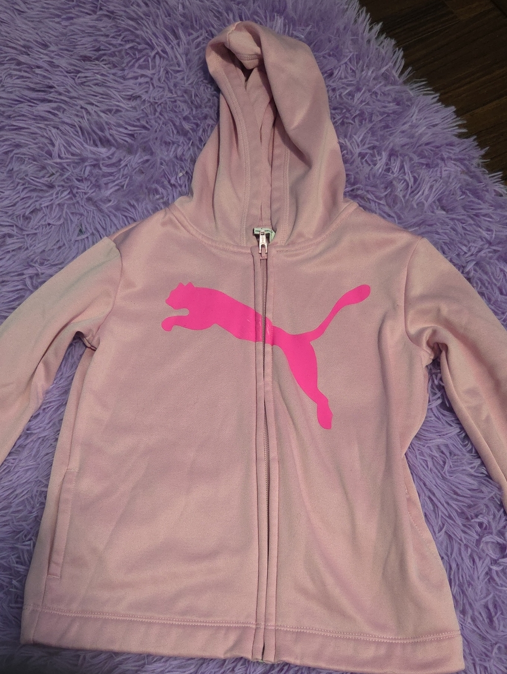 Puma Pink Girls' Zip Hoodie with Bright Pink Logo